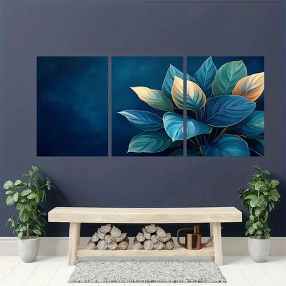 3pcs Vibrant Blue & Golden Calathea Plant Metal Print Ready to Hang Art