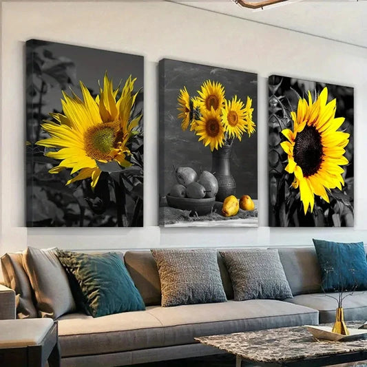 3pcs Rustic Sunflower  wall Art Set Canvas Framed 40x60cm - High Quality Print 100% Australian Made Wall Canvas Ready to Hang