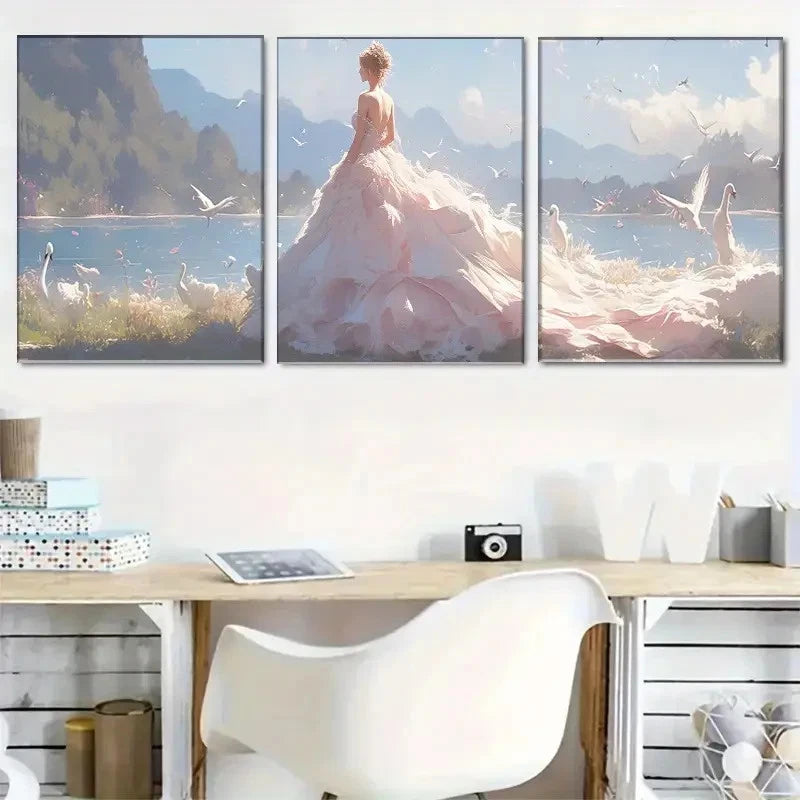 3pcs Romantic Bridal Mountain and Birds Metal Print Ready to Hang Art