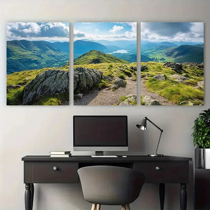 3pcs Cat Bells Cumbria Summit Travel Scene Wall Art Set Canvas Framed 40x60cm - High Quality Print 100% Australian Made Wall Canvas Ready to Hang