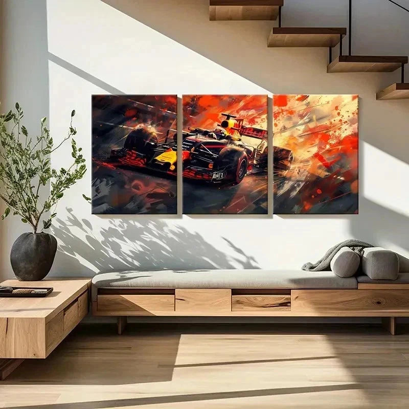 3pcs Red Bull Formula 1 Racing Car Decor Wall Art Set Canvas Framed 40x60cm - High Quality Print 100% Australian Made Wall Canvas Ready to Hang