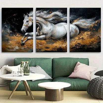 3pcs Horse with a Golden Coat Painting Metal Print Ready to Hang Art