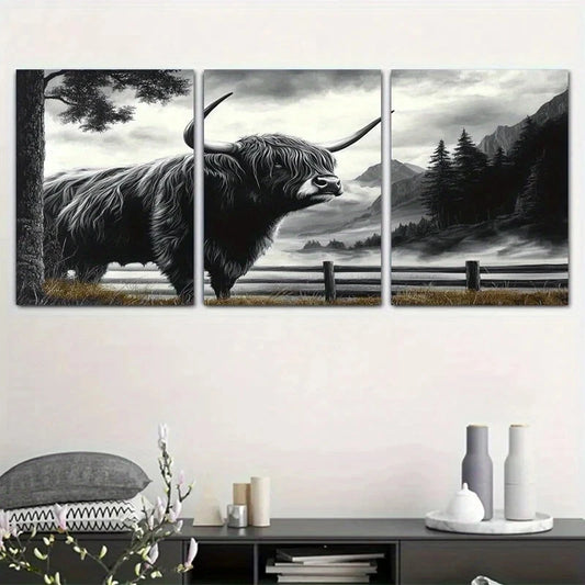 3pcs Tranquil Plateau Cows & Trees Scenery Metal Print Ready to Hang Art