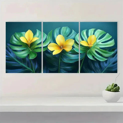 3pcs Sage Green Tropical Monstera Leaf S Wall Art Set Canvas Unframed - High Quality Print 100% Australian Made Wall Canvas - Bella Home Decor
