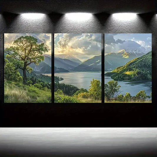 3pcs Beautiful Sunrise At The Horizon of Snow Mountain Canvas Framed 40x60cm - High Quality Print 100% Australian Made Wall Canvas Ready to Hang