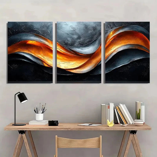 3pcs Oil Painting Style Black Silvery Texture Wall Art Set Canvas Framed 40x60cm - High Quality Print 100% Australian Made Wall Canvas Ready to Hang