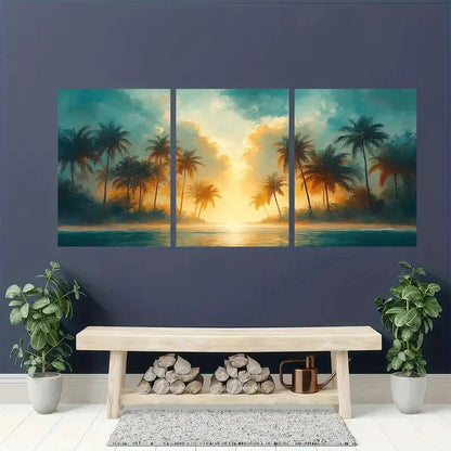 3pcs Tropical Palm Tree Watercolor Art Prints Metal Print Ready to Hang Art