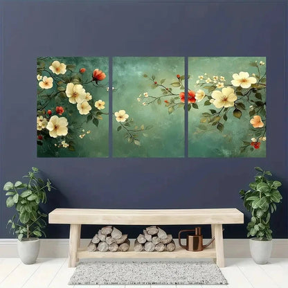 3pcs Bohemian floral vintage floral mural Metal Print Ready to Hang Art
