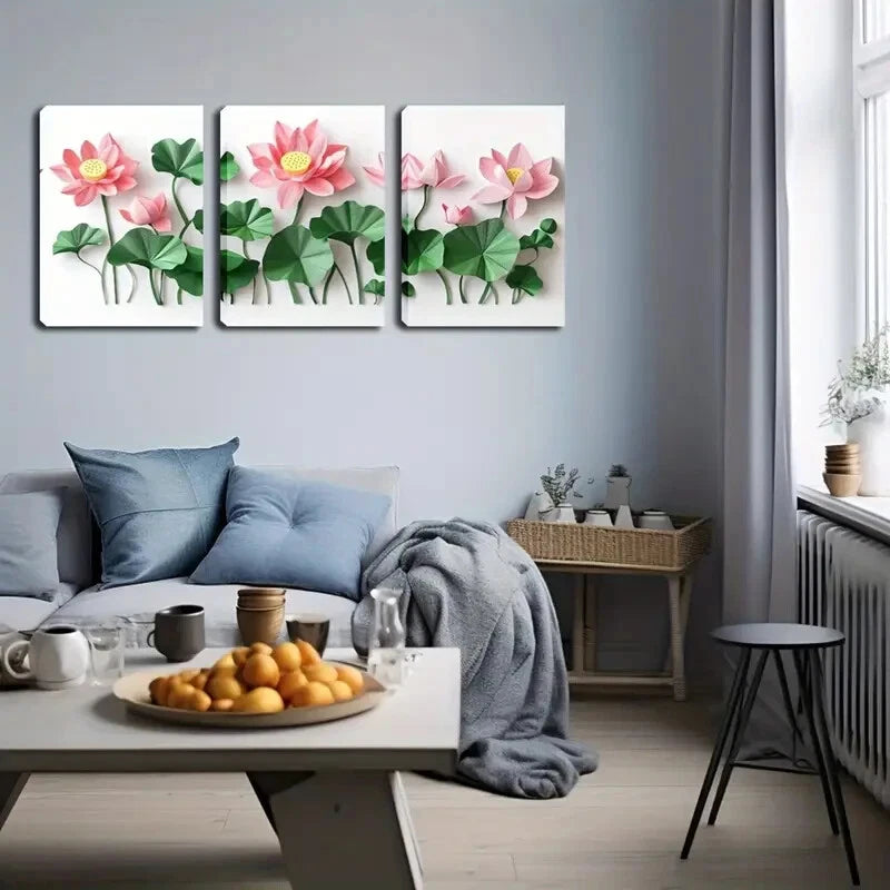 3pcs Watercolor Lotus Flower Triptych Perfect Wall Art Set Canvas Framed 40x60cm - High Quality Print 100% Australian Made Wall Canvas Ready to Hang