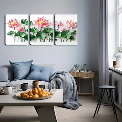 3pcs Watercolor Lotus Flower Triptych Perfect Wall Art Set Canvas Framed 40x60cm - High Quality Print 100% Australian Made Wall Canvas Ready to Hang