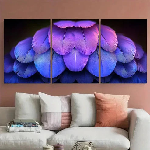 3pcs Elegant Purple Hen Feather Macro Photograph Wall Art Canvas Unframed – High Quality Print 100% Australian Made Wall Canvas