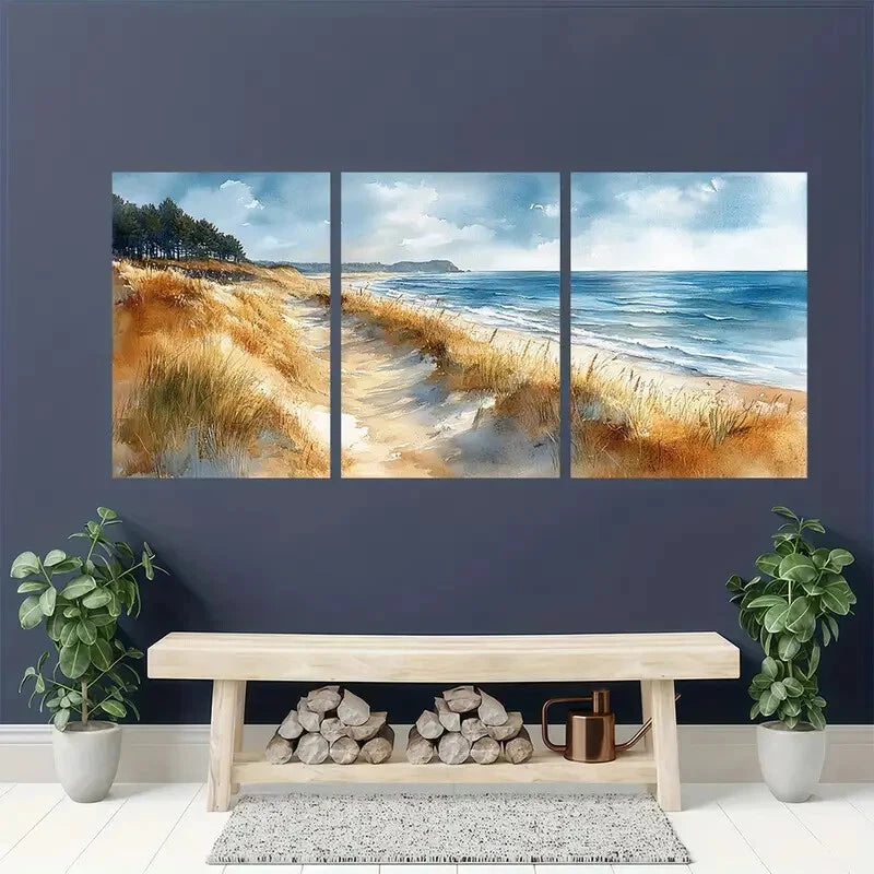 3pcs Maine Beach Landscape with East Blue Hill Metal Print Ready to Hang Art