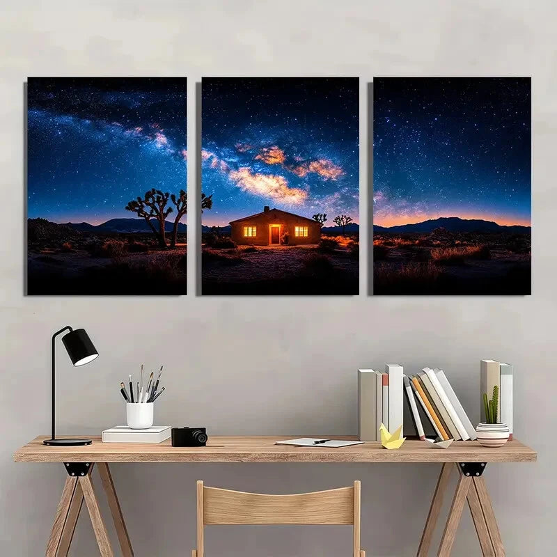 3pcs Joshua Tree & Cosmic Starry Night Sky Wall Art Set Canvas Framed 40x60cm - High Quality Print 100% Australian Made Wall Canvas Ready to Hang