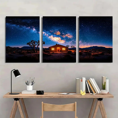 3pcs Joshua Tree & Cosmic Starry Night Sky Wall Art Set Canvas Framed 40x60cm - High Quality Print 100% Australian Made Wall Canvas Ready to Hang