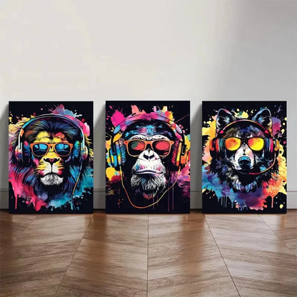 3pcs Animal Gaming Print Set of 3 Posters Metal Print Ready to Hang Art