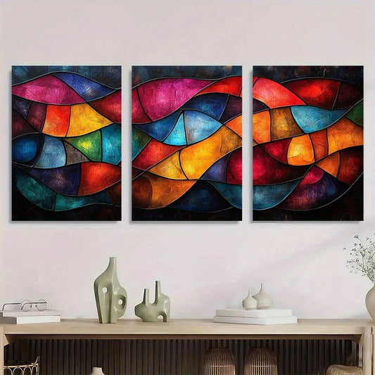3pcs Contemporary Abstract Geometric Metal Print Ready to Hang Art