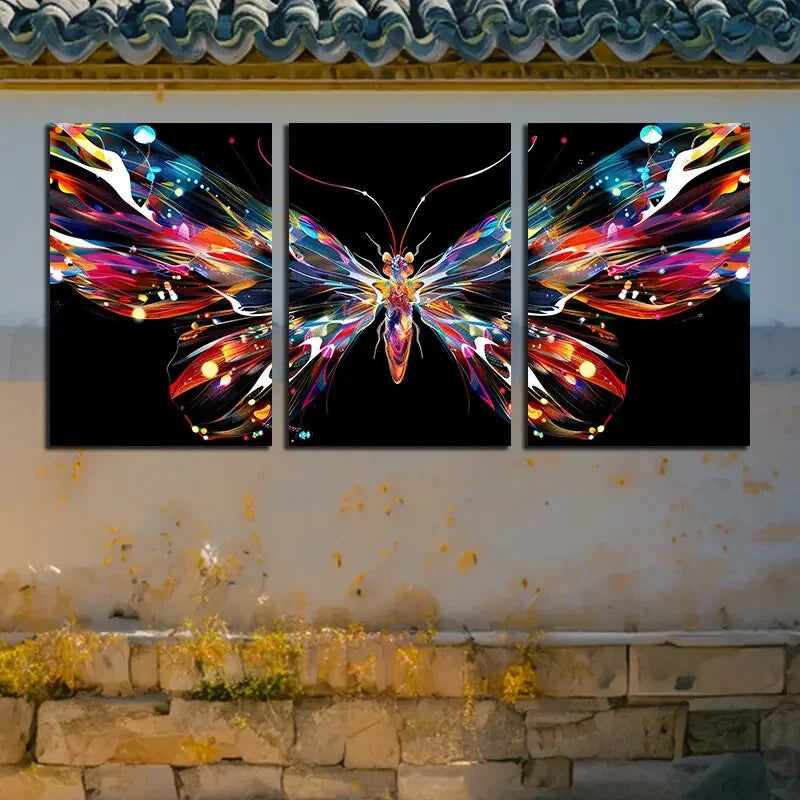 3pcs Vibrant Butterfly In Black Background Metal Print Ready to Hang Art