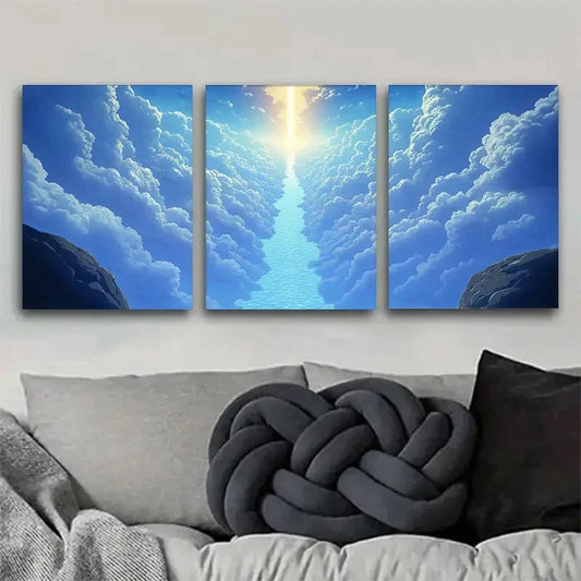 3pcs Clouds and Light'S Heavenly Path Metal Print Ready to Hang Art