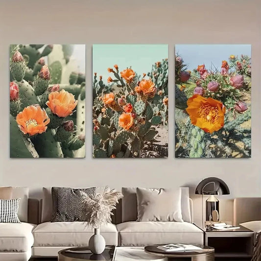 3pcs Cactus Floral Botanical Minimalist Modern Metal Print Ready to Hang Art