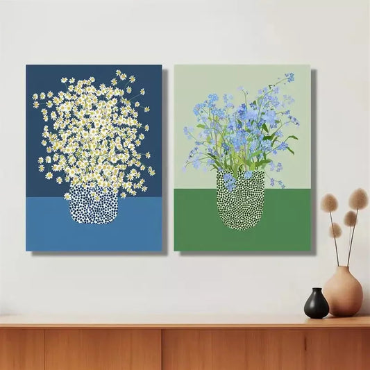 2pcs Including Chamomile Flowers, Abstract Design Canvas Framed 50x75cm - High Quality Print 100% Australian Made Wall Canvas Ready to Hang
