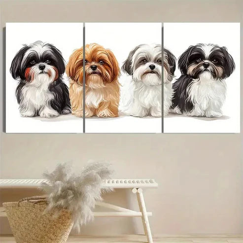 3pcs Adorable Shih Tzu Dogs Wall Art Set Canvas Unframed - High Quality Print 100% Australian Made Wall Canvas