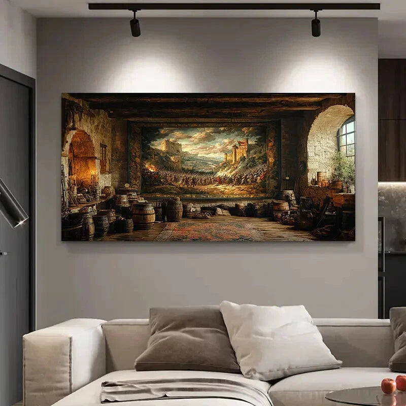 Tapestry Depicts Great Battle Wall Art Canvas Office Home Room Framed 120x60cm
