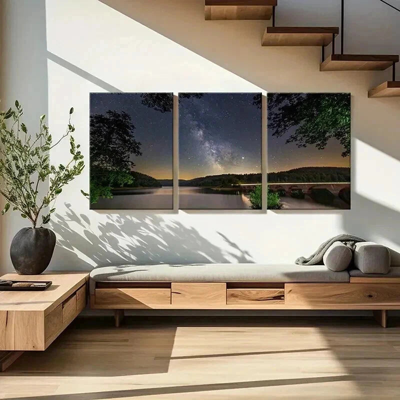 3pcs Serene Lake & Starry Sky Nature Landscapes Wall Art Set Canvas Framed 40x60cm - High Quality Print 100% Australian Made Wall Canvas Ready to Hang