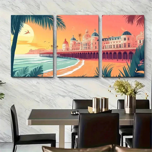 3pcs Vintage Inspired Brighton Beach Metal Print Ready to Hang Art