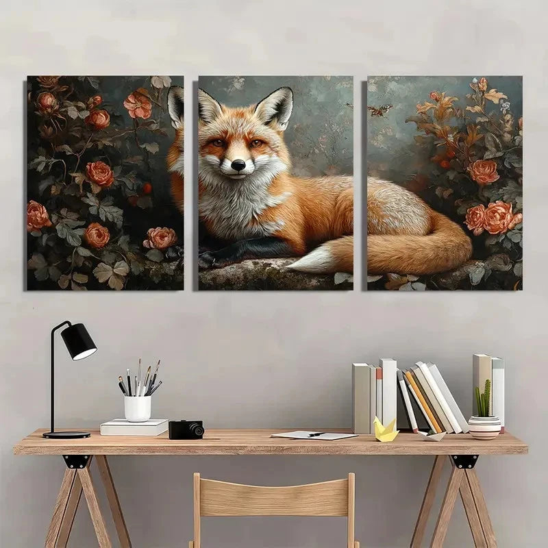 3pcs Vintage Fox Country Style Metal Print Ready to Hang Art