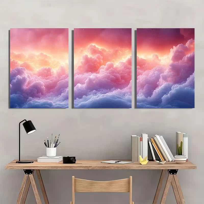 3pcs Dreamy Soft Cloud Modern Romantic Abstract Metal Print Ready to Hang Art