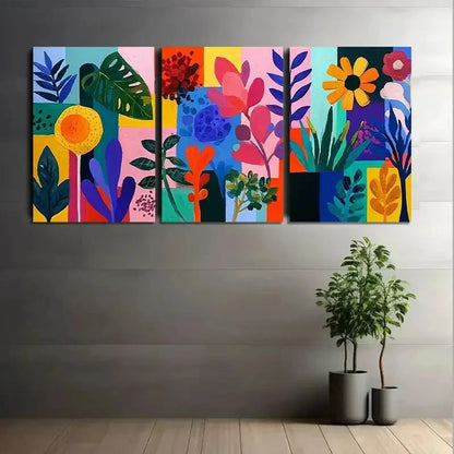 3pcs Style Landscape with Colorful Flowers Metal Print Ready to Hang Art