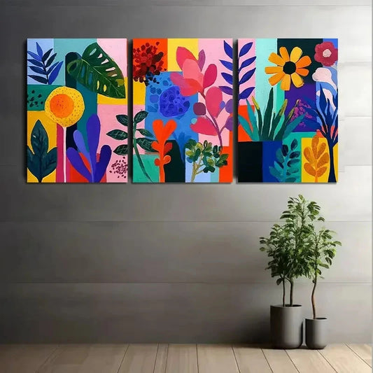 3pcs Style Landscape with Colorful Flowers Metal Print Ready to Hang Art