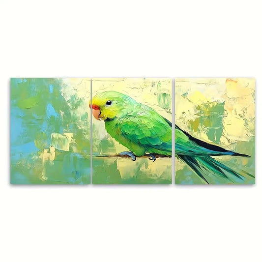 3pcs Green Budgie Parakeet Painting Parrot Metal Print Ready to Hang Art