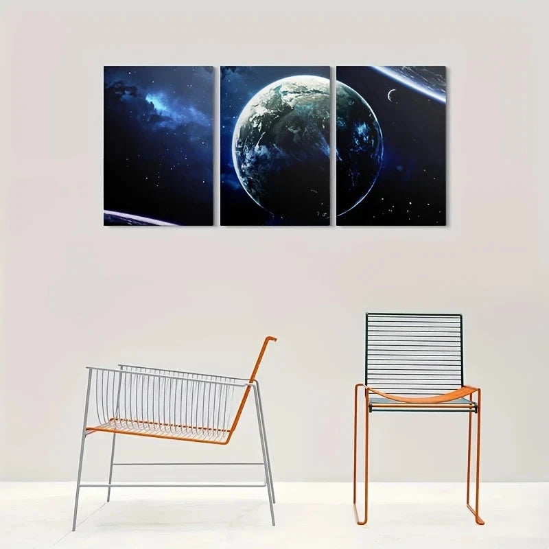 3pcs Galactic View Earth in Space Metal Print Ready to Hang Art
