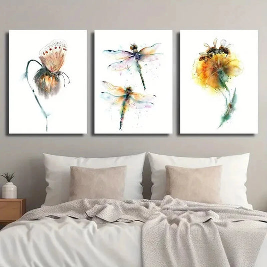 3pcs Dragonfly Butterfly Flower Lovers Perfect Wall Art Set Canvas Framed 40x60cm - High Quality Print 100% Australian Made Wall Canvas Ready to Hang