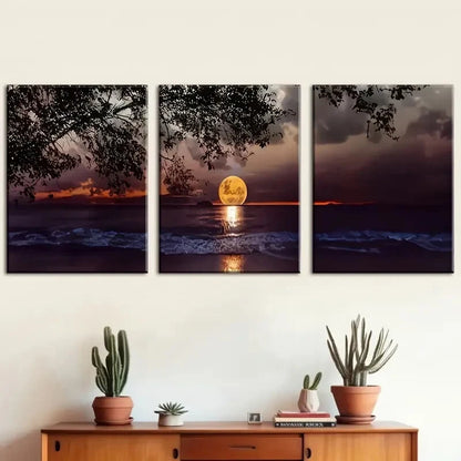 3pcs Moon Over the Sea Landscape Poster Art Metal Print Ready to Hang Art