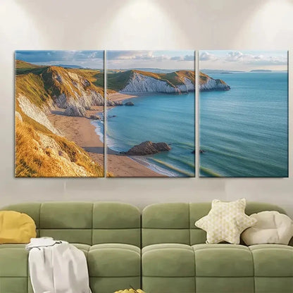 3pcs Cliffs Beach and Ocean View Metal Print Ready to Hang Art
