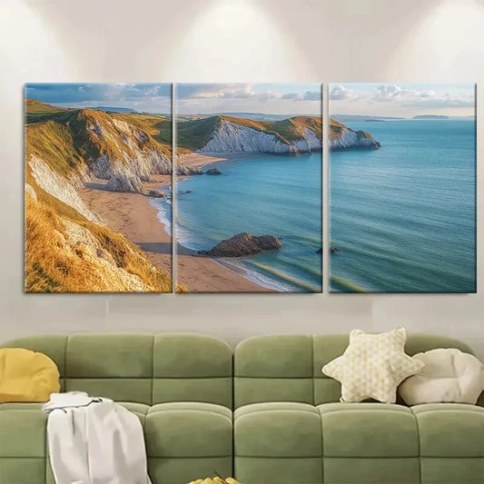 3pcs Cliffs Beach and Ocean View Metal Print Ready to Hang Art