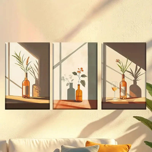 3pcs Vibrant minimalist style floral Wall Art Set Canvas Framed 50x70cm - High Quality Print 100% Australian Made Wall Canvas Ready to Hang