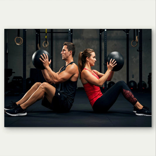 Athletic Couple Doing Core Exercises 5mm Plastic Poster Ready to Hang 90x60cm