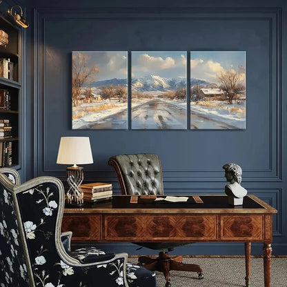 3pcs Snowy Landscape Mountain Range Winter Scene Metal Print Ready to Hang Art