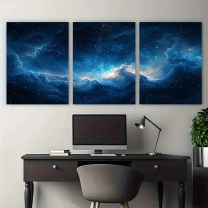 3pcs Blue Fantasy Dreamy Composition Metal Print Ready to Hang Art