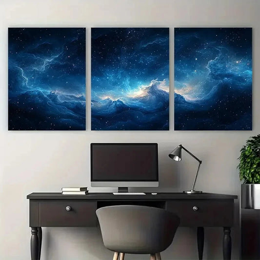 3pcs Blue Fantasy Dreamy Composition Metal Print Ready to Hang Art