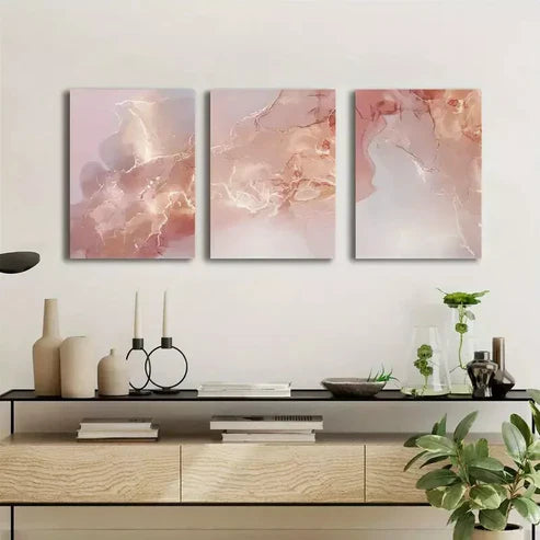 3pcs Rose Golden & Pink Marble Watercolor Wall Art Set Canvas Unframed - High Quality Print 100% Australian Made Wall Canvas