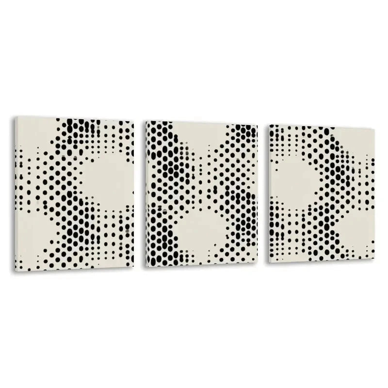 3pcs Black & White Dot Digital Illustration   Wall Art Set Canvas Framed 60x90cm - High Quality Print 100% Australian Made Wall Canvas Ready to Hang