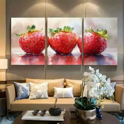 3pcs Vibrant Strawberry Watercolor Fruit Metal Print Ready to Hang Art