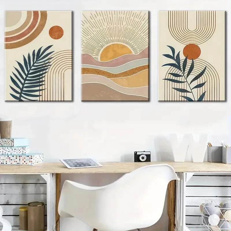 3pcs Bohemian Sun Plant Abstract Perfect Wall Art Set Canvas Framed 40x60cm - High Quality Print 100% Australian Made Wall Canvas Ready to Hang