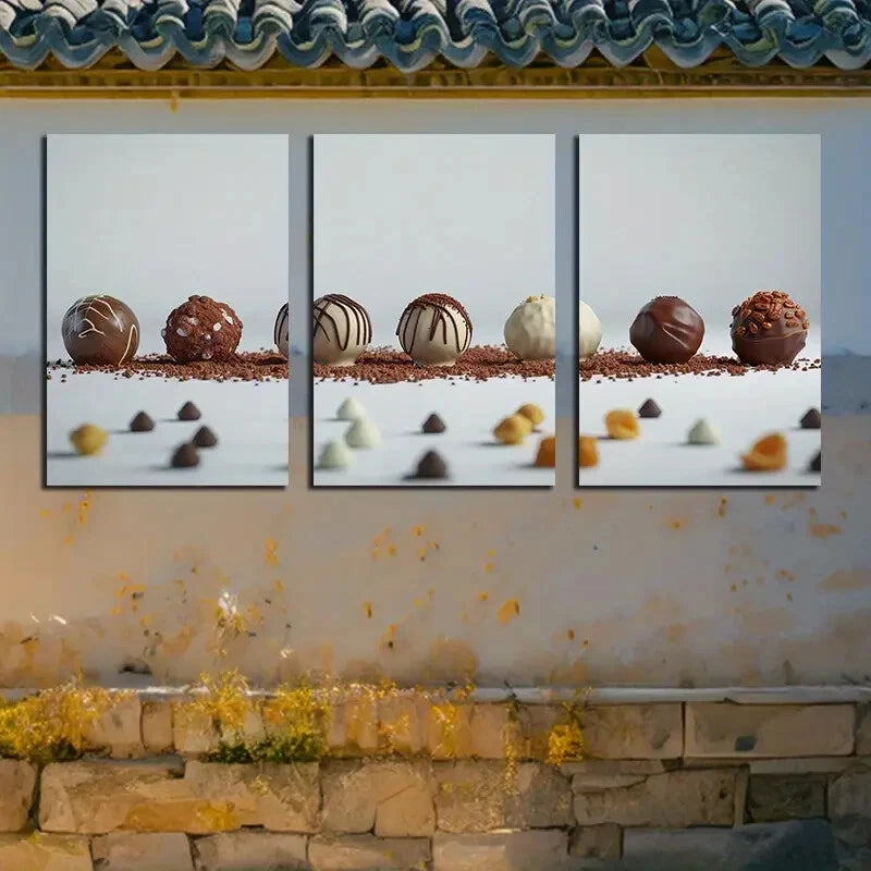 3pcs Decorative Chocolate and Sweets Theme Metal Print Ready to Hang Art