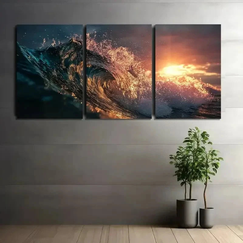 3pcs Sunset Warm Hues Ocean Sunset Scenery Metal Print Ready to Hang Art