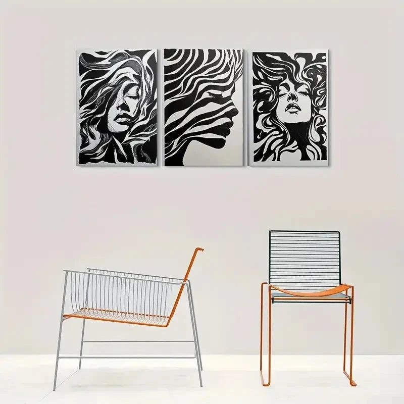 3pcs Modern Abstract Black and White Metal Print Ready to Hang Art